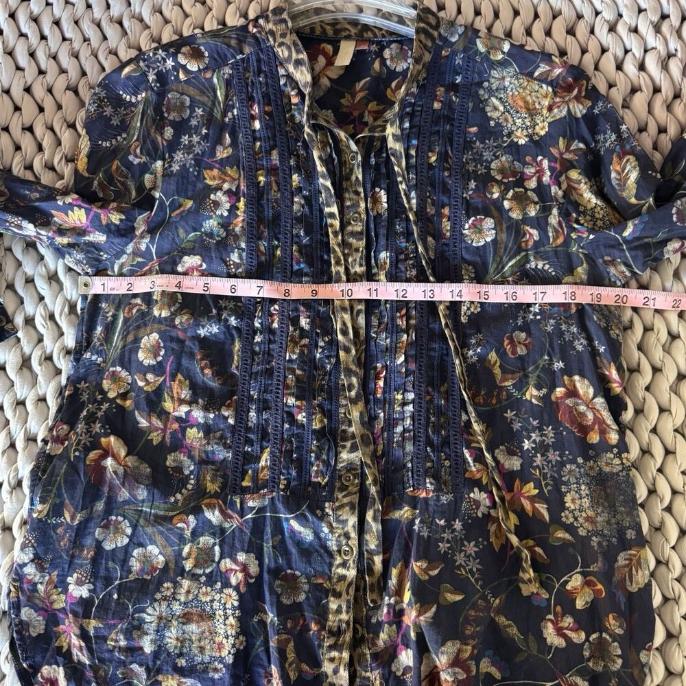 Anthropologie Pilcro Ladder Lace Tunic Blouse Boho Floral Artistic Medium Blue - Picture 8 of 9